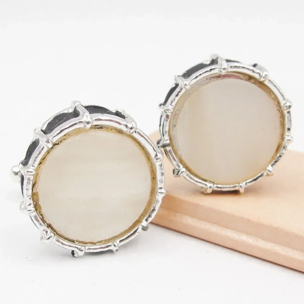 Vintage Snare Drum Cufflinks Jazz Rock Band Music Musician Mother of Pearl Black